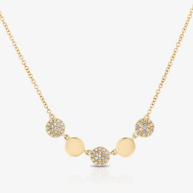 Gold Alternating Diamond Pave Disc Necklace